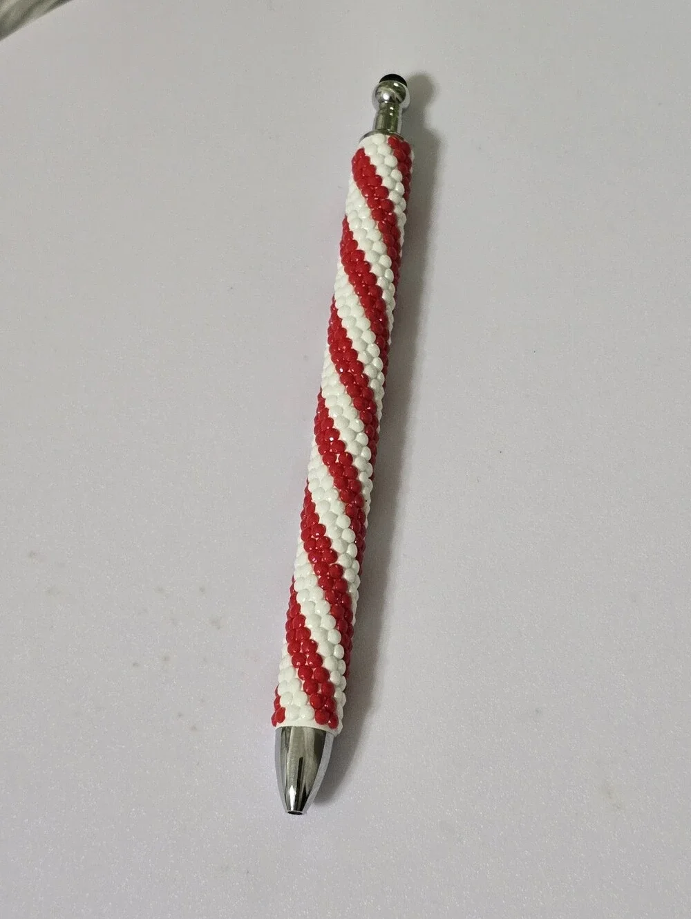 Handmade Diamond Dot Beaded Pen Red White Refillable Gel Ink Stylus Gift